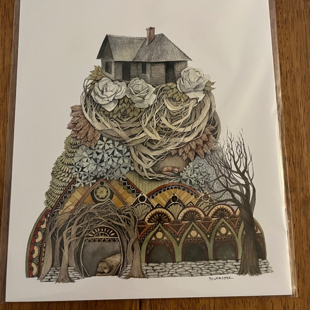 Whimsical pen & watercolor print by VT artist Jess Polanshek
